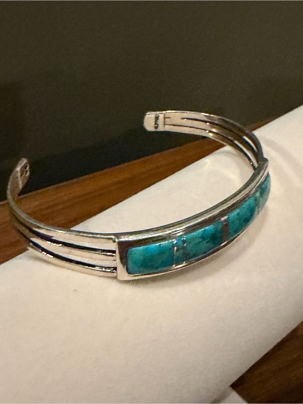 Sterling Silver 925 Turquoise Inlay Cuff Bracelet - Teal
